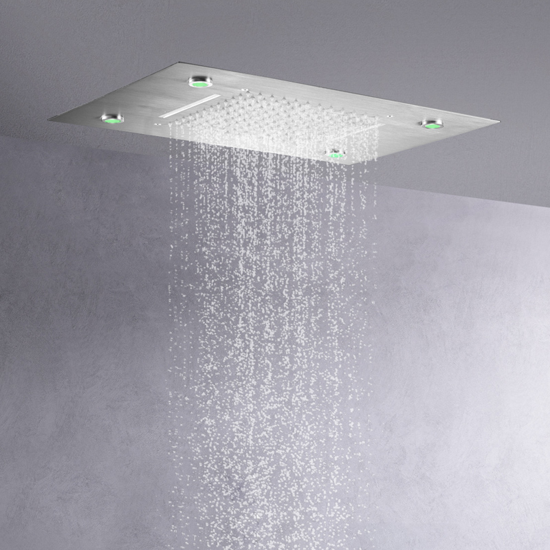 Brushed Nickel Shower Head 50X36 CM LED 7 Colorful Bathroom Embed Ceiling Shower Bifunctional Waterfall Rainfall