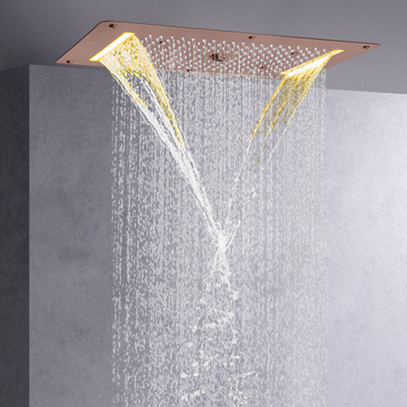 Brown 70X38 CM Shower Mixer LED European Style Bathroom Massage Shower Rainfall Concealed Shower System