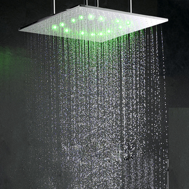 Chrome Polished 50X50 CM Shower Head LED Bathroom Rainfall Atomizing Shower Adjustable Shower Head Holder