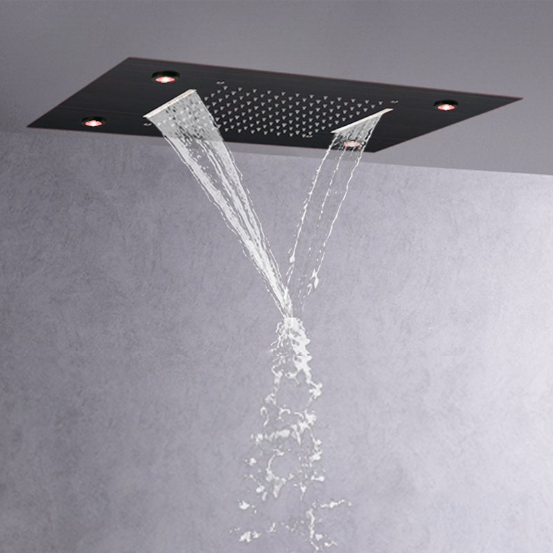 European Style Oil Rubbed Bronze 50X36 CM Rain Shower Faucets 7 Colors LED Bathroom Waterfall Rainfall