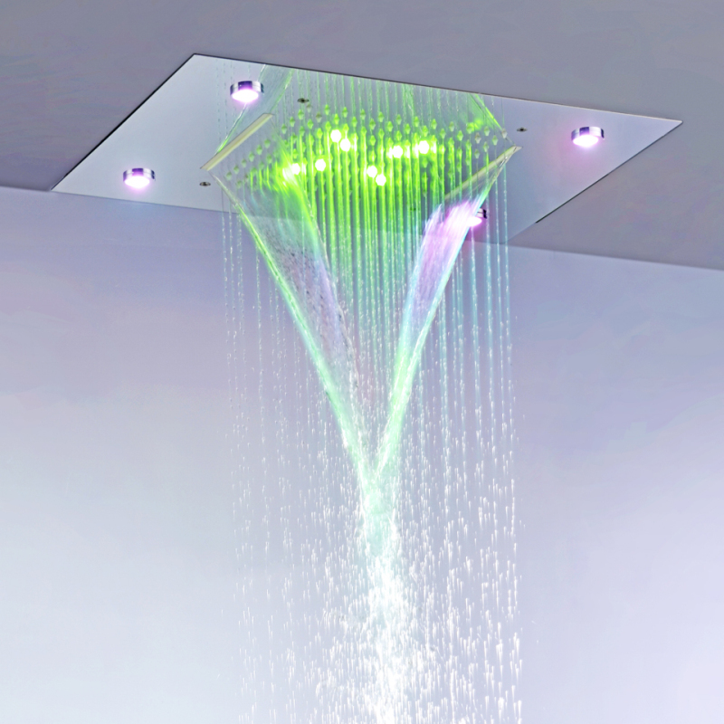 European Style Chrome Polished 50X36 CM Rain Shower Mixer 7 Colors LED Bathroom Bifunctional Waterfall Rainfall
