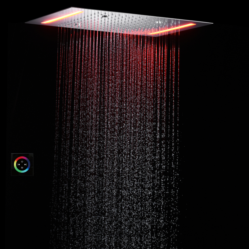 Chrome Polished Bath & Shower Faucets 50X36 CM 7 Colors LED Bathroom Bifunctional Atomizing Rainfall Shower