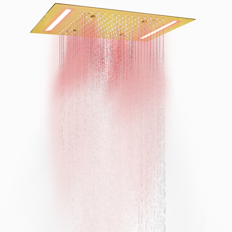 Luxury Brushed Gold 50X36 CM Rain Shower Mixer 7 Colorful LED Bathroom Bifunctional Rainfall Atomizing