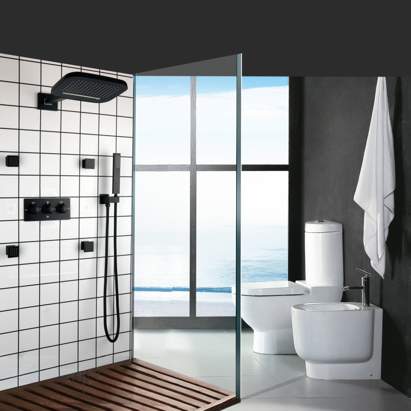 Matte Black Rain Shower Cold And Hot Shower Mixer Bathroom Waterfall Rainfall System With Body Jet Shower