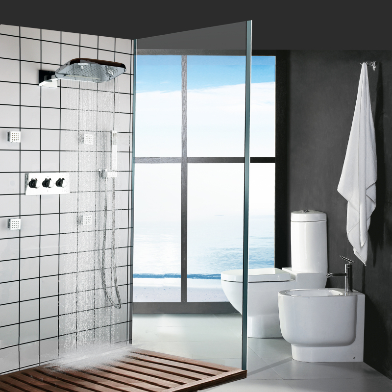 Bathroom Cold And Hot Chrome Polished Shower Faucets Waterfall Rainfall System Showers Combo Set