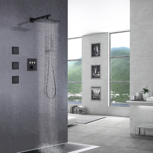 Matte Black Thermostatic Bathroom Bath Rainfall With Brass Handheld Shower Spa