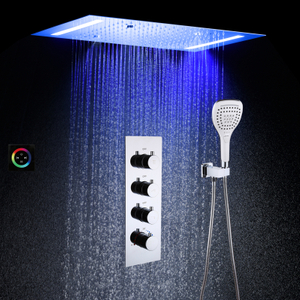 SUS304 50*36cm LED Shower Head Bathroom Thermostatic Shower Atomizing Chrome Polished Shower Faucet Set