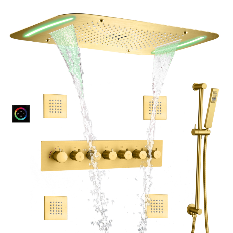 Oil Rubbed Bronze Thermostatic Shower Faucet 71X43 CM Luxury Bathroom LED Massage Rainfall Spray Shower Set