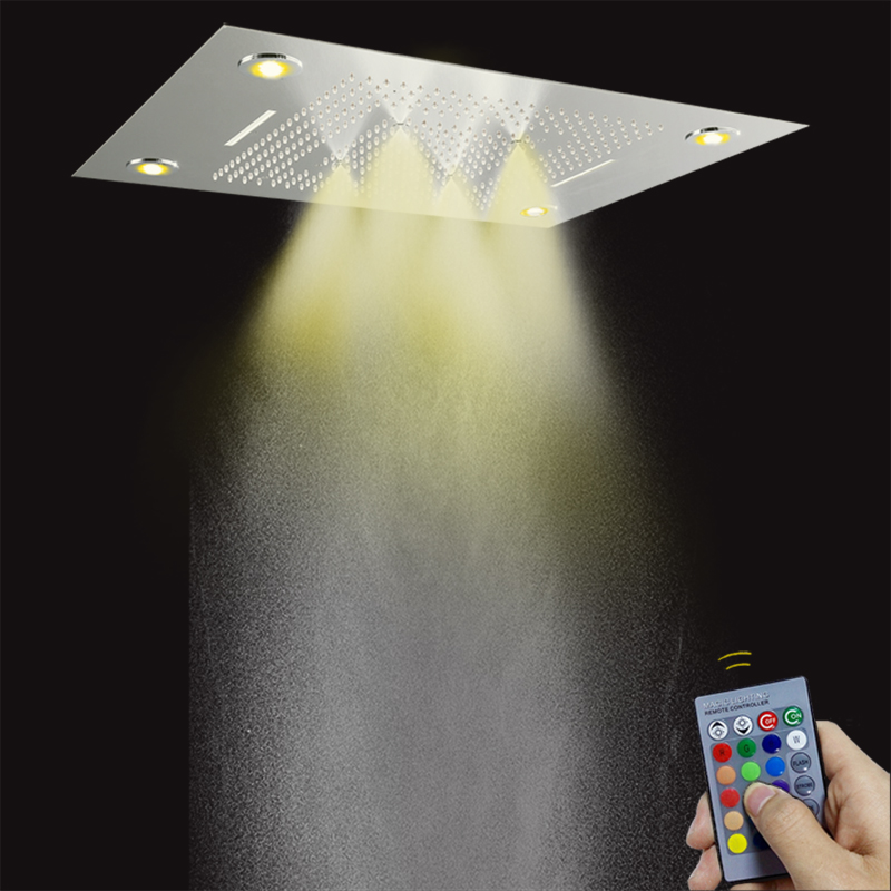 Chrome Polished 80X60 CM Bathroom Spa Shower Faucets With LED Control Remote Panel Bubble Mist Rain Waterfall Functions