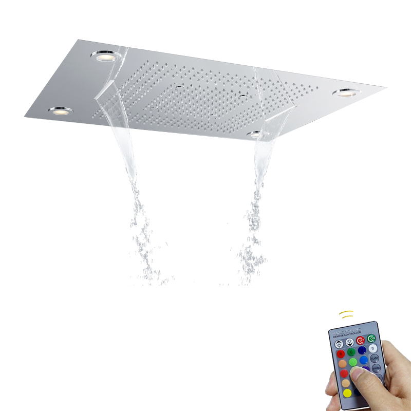 Chrome Polished 80X60 CM Bathroom Spa Shower Faucets With LED Control Remote Panel Bubble Mist Rain Waterfall Functions