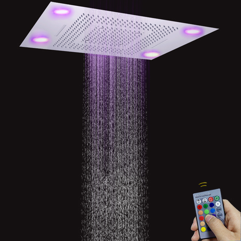 Chrome Polished 80X60 CM Bathroom Spa Shower Faucets With LED Control Remote Panel Bubble Mist Rain Waterfall Functions