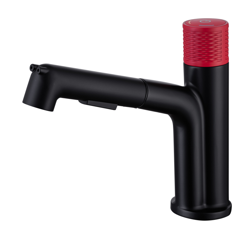 High Quality Cheap Black + Red Basin Faucet Hot And Cold Sink Tap Pull Out Faucet