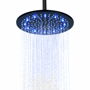 Matte Black 25X25CM Shower Head LED 3 Color Temperature Changing Bathroom Hoisting Shower Rainfall