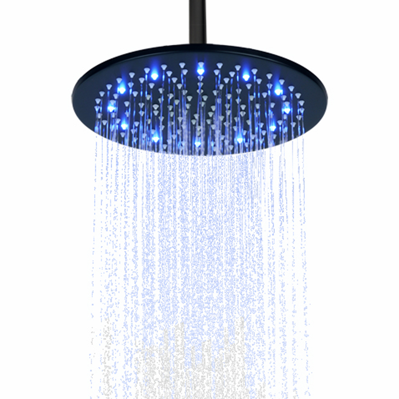 Matte Black 25X25CM Shower Head LED 3 Color Temperature Changing Bathroom Hoisting Shower Rainfall