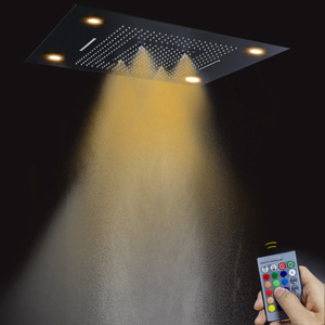 Matte Black 80X60 CM Bathroom Shower Faucets With LED Control Remote Panel Shower Waterfall Rainfall Atomizing Bubble