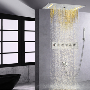 Brushed Nickel Thermostatic Shower Set 700X380 MM LED Waterfall Spray Bubble Rain Modern Shower Head With Handheld