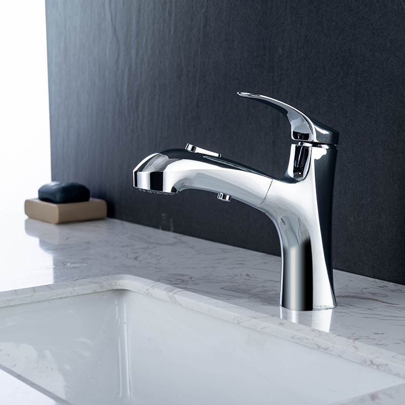 Chrome Polished Basin Faucet Single Handle Bathroom Faucet Full Out Double Water Functions Head Contemporary