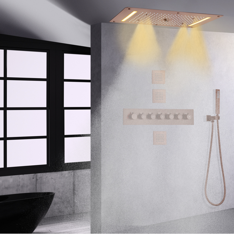 Thermostatic Bathroom Shower Faucet Set 700X380 MM Waterfall Spray Bubble Rain Shower Head With Handheld