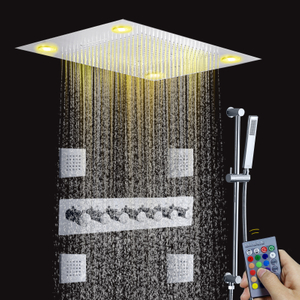 Brushed Nickel 24 X 31 Inch Temperature Remote Control Controlled Colorful Rain LED Shower Head Waterfall Atomizing