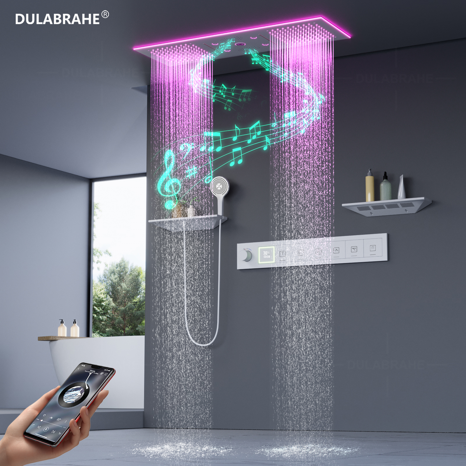 90X30CM Music LED shower head set rainfall waterfall fog bathroom constant temperature shower faucet