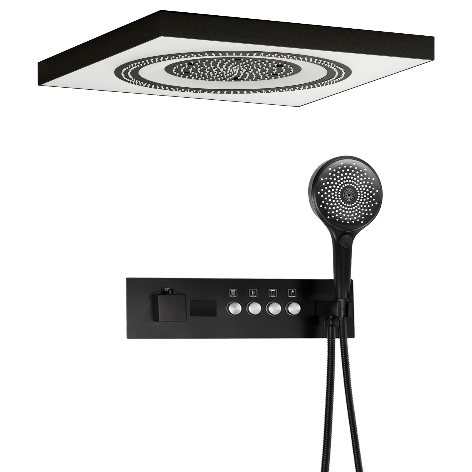 LED Shower Head Rain Spray Bathtub Set Concealed Mounted Shower Mixer Shower Valve Handle