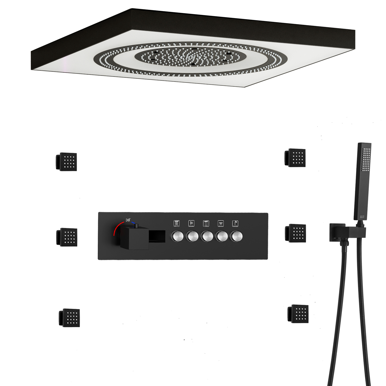 Remote Control LED New Shower Head Music Button Digital Display Rain Shower Head Brass Set