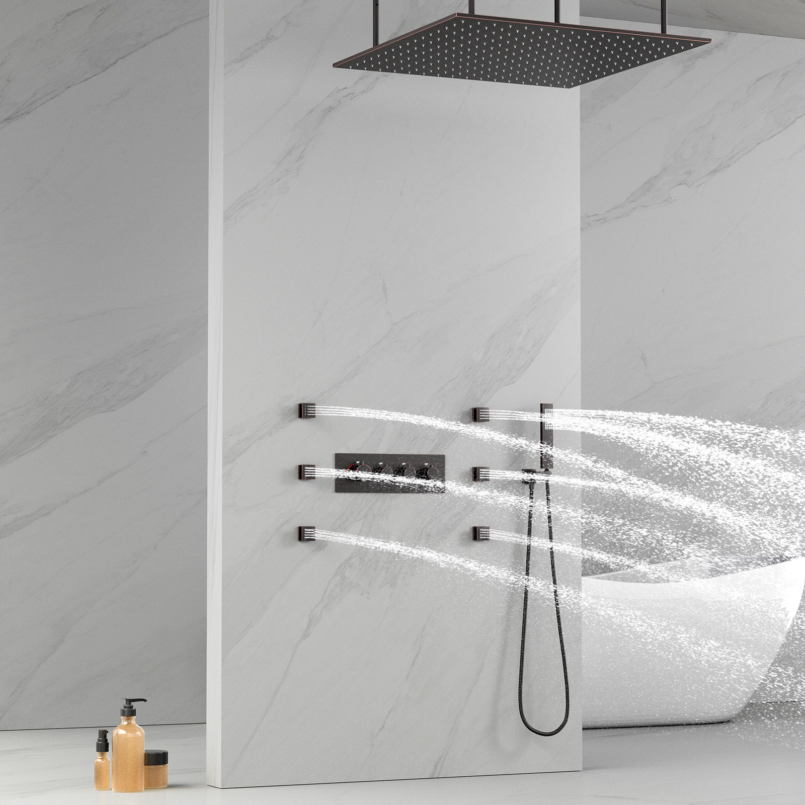 Oil Rub Bronze Multifunctional Music Ceiling Mount Shower Head Valve LED Shower Rain Shower Tank Shower Faucet