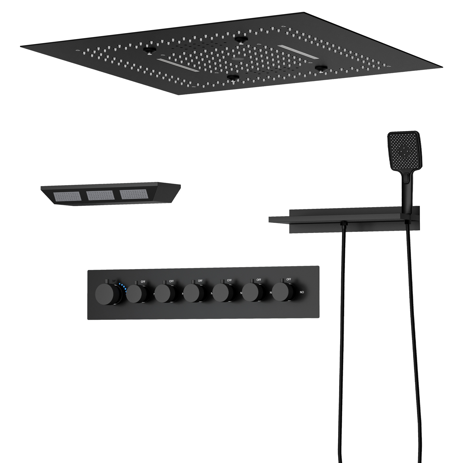 600*600mm Bathroom Ceiling LED Constant Temperature Shower Head Set with Rain Waterfall Multifunctional Shower Faucet Kit