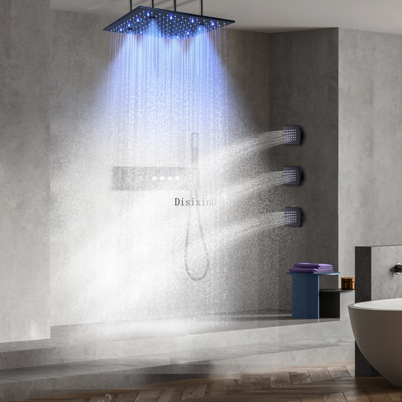 Bathroom LED Constant Temperature Digital Display Massage Rainfall Spray Shower Wall Mounted Faucet Shower System