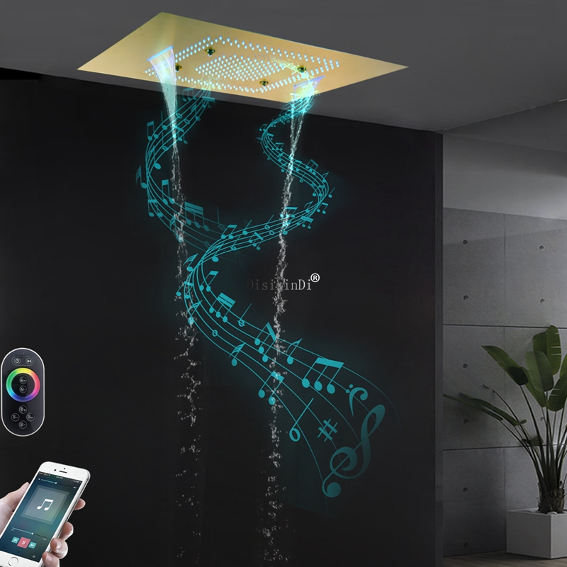 Ceiling Embedded 60*80cm 304 Stainless Steel Shower Head Bathroom 3 Function Shower Music Speaker LED Shower System