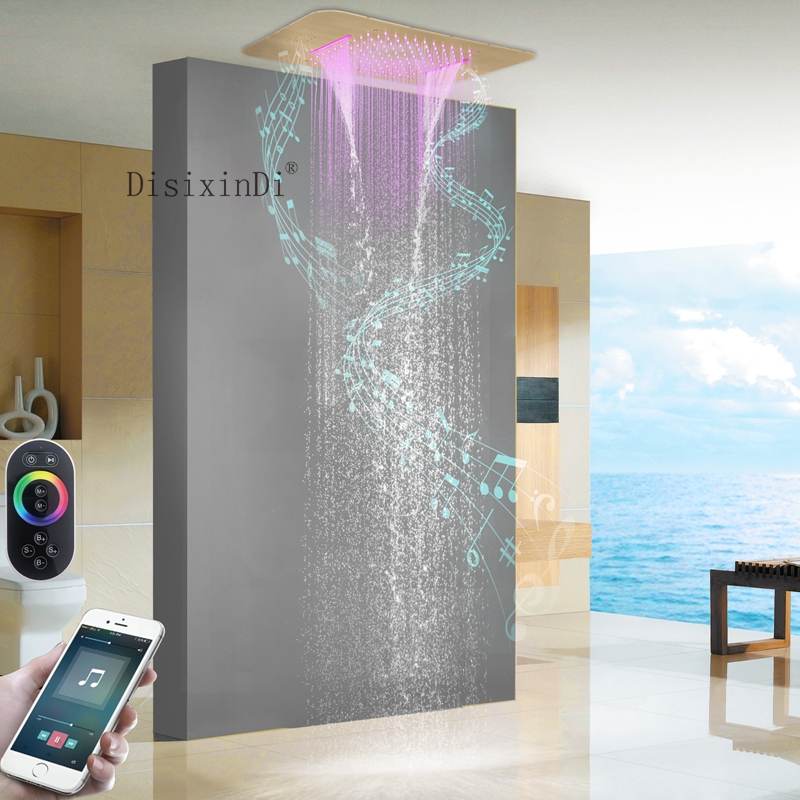 Bathroom Faucet Accessories 58*38cm LED Shower Head With Music Speaker Embedded Ceiling Mounted Rain Waterfall Shower System