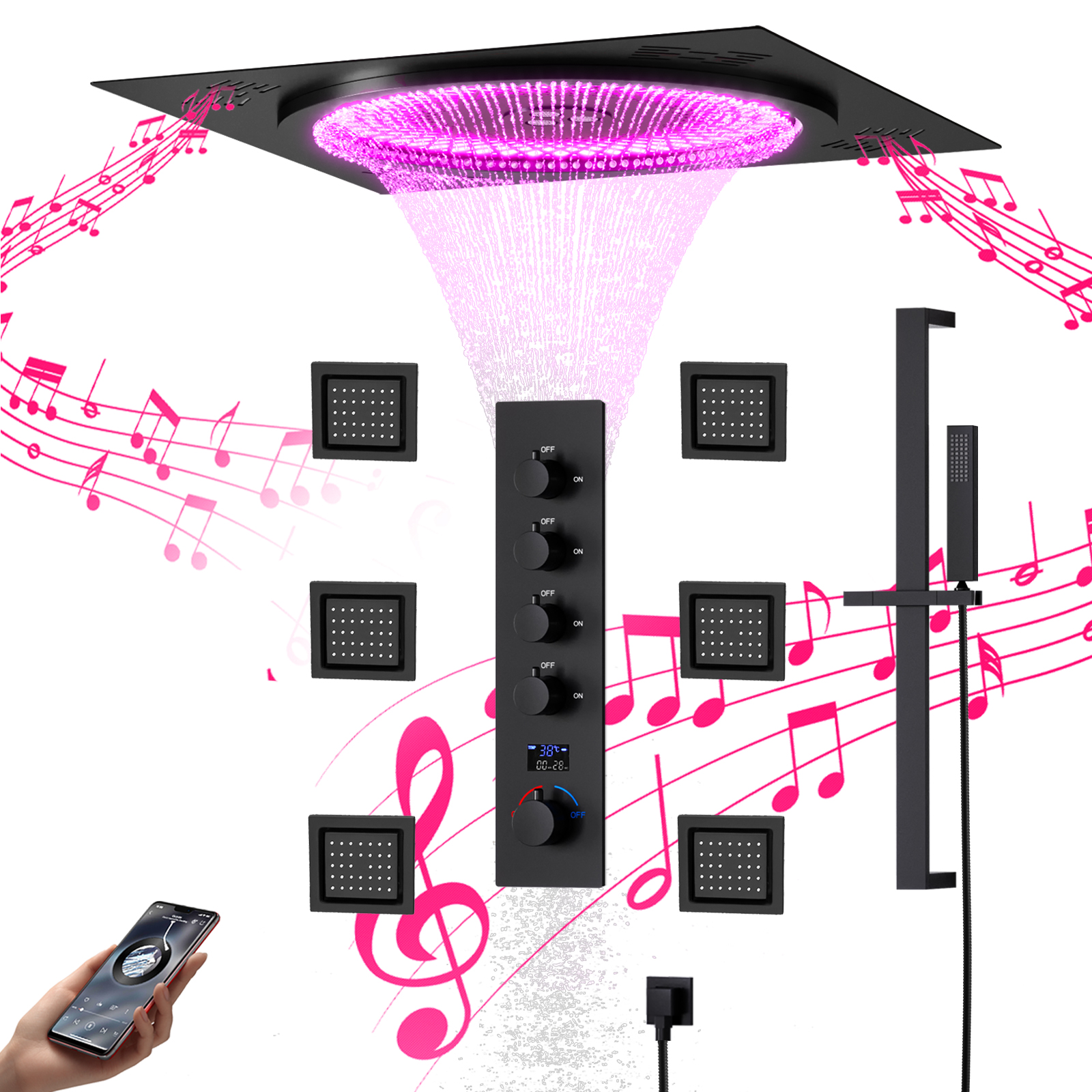 DULABRAHE's New Design Deluxe Digital Display 5-function Shower Head with LED And Music Shower Head Faucet