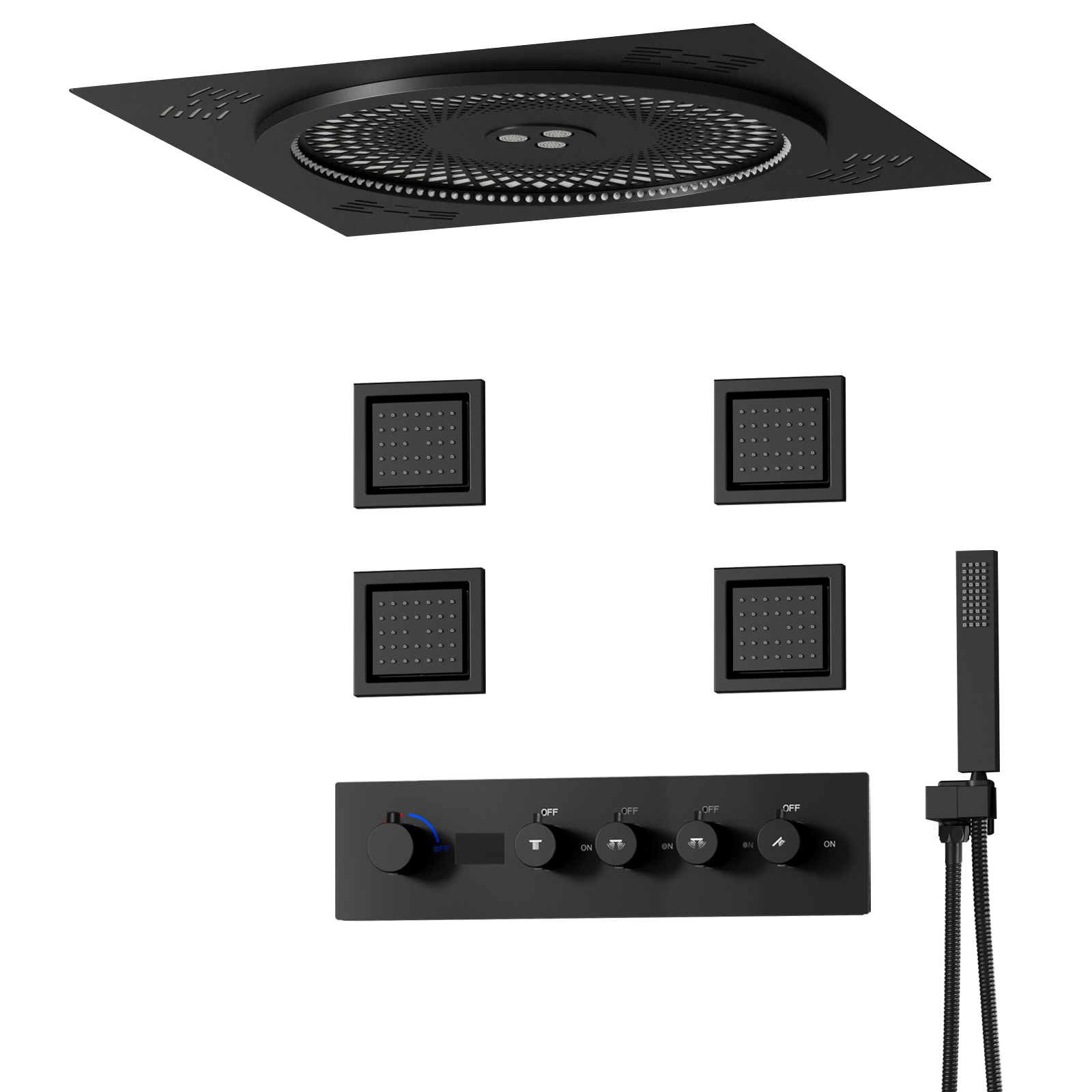 Whole Body Thermostatic Shower System LED Music Rain Shower Shower System Ceiling Mounted Water Bathroom Faucet