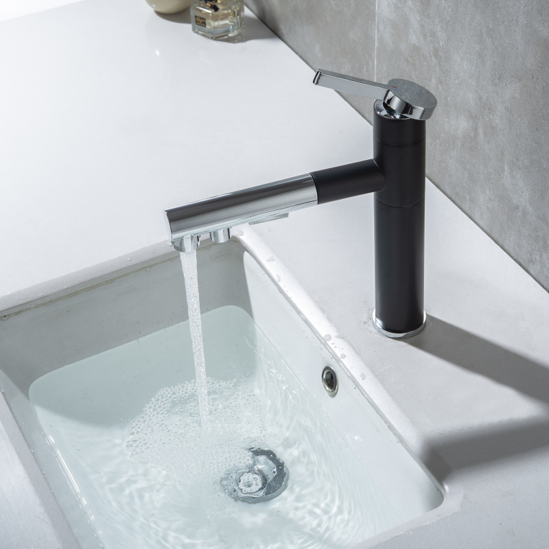 Bathroom Hot And Cold Polished+Black Luxurious Ware Basin Faucet Sink Tap Pull Out Faucet