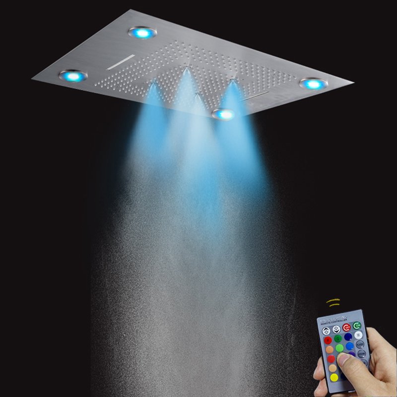 Brushed Nickel 80X60 CM Bathroom Shower Faucet With LED Control Remote Panel Rainfall Concealed Shower Waterfall