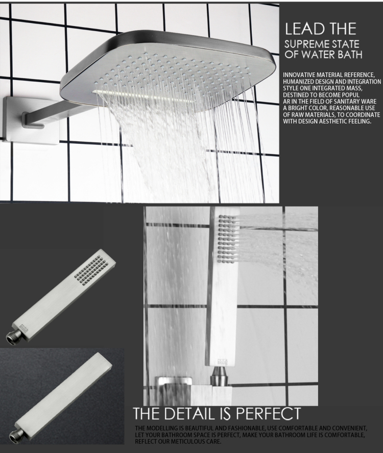 Luxurious Brushed Nickel Shower Set Bathroom Cold And Hot Waterfall Rainfall System With Hand Shower Spa