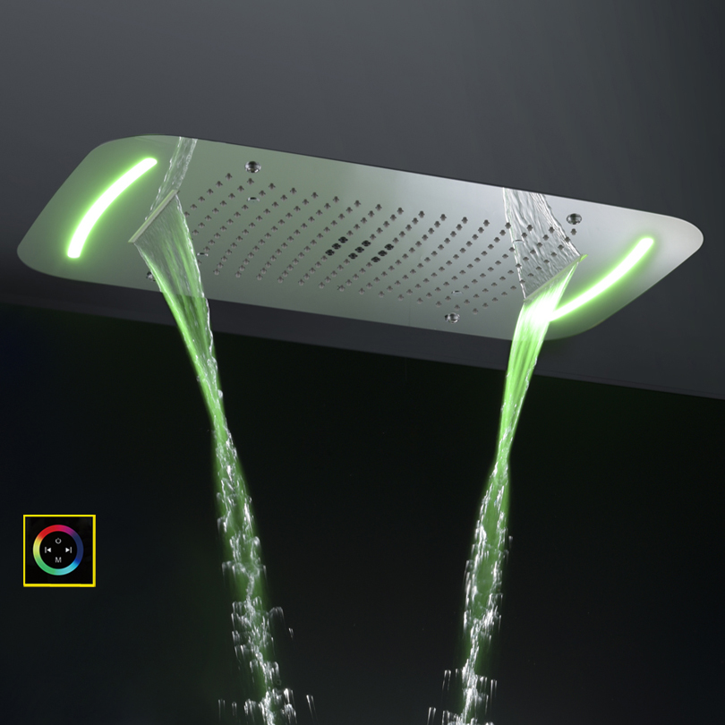 Chrome Polished 71X43 CM Shower Head With LED Control Panel Bathroom Waterfall Rainfall Atomizing Bubble