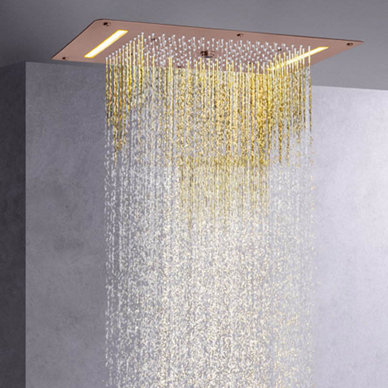 Brown 70X38 CM Shower Mixer LED European Style Bathroom Massage Shower Rainfall Concealed Shower System