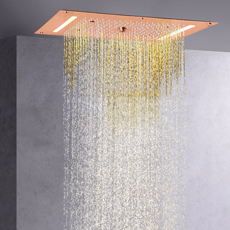 Fashion Rose Gold 70X38 CM Rain Shower Head LED Bathroom Multi Function Waterfall Bubble Atomizing Rainfall