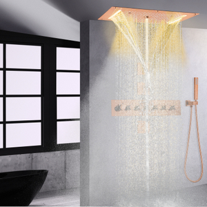 Rose Gold LED Thermostatic Multifunction Waterfall Rain Atomizing Handheld Rainfall High Flow Shower Mixer