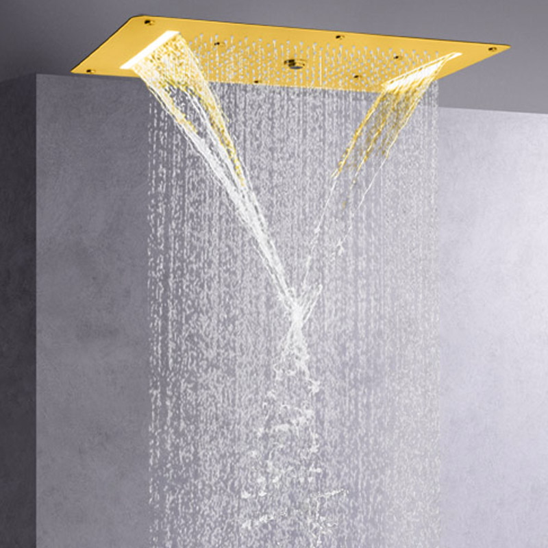Brushed Gold 70X38 CM Shower Head LED Luxury Bathroom Ceiling Bubble Waterfall Atomizing Rainfall