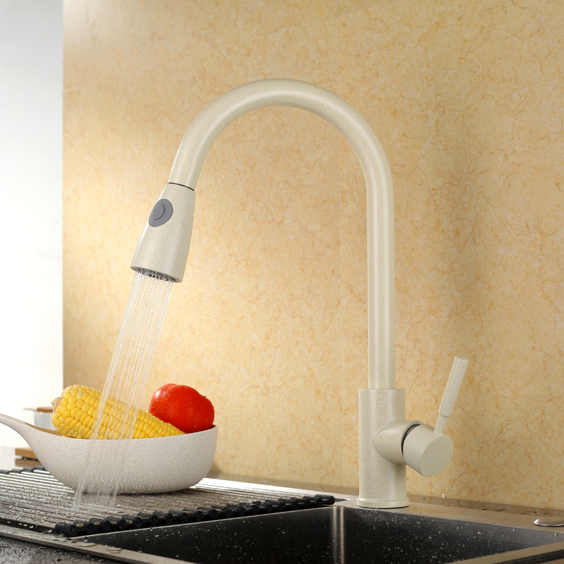 Hot SalesOatmeal Color Luxury Sink Bifunctional Contemporary Kitchen Faucets Pull Out Single Handle