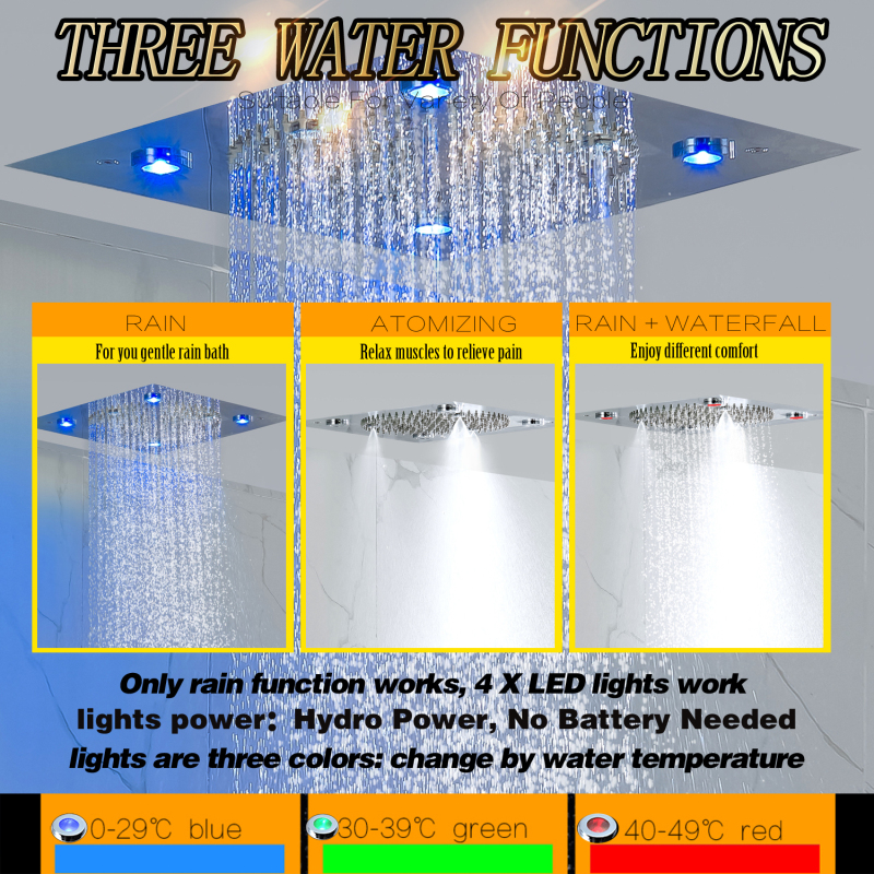 Fashion Chrome Polished 32X32CM Shower Faucets Bathroom Embed Ceiling Bifunctional Rainfall Atomizing Shower