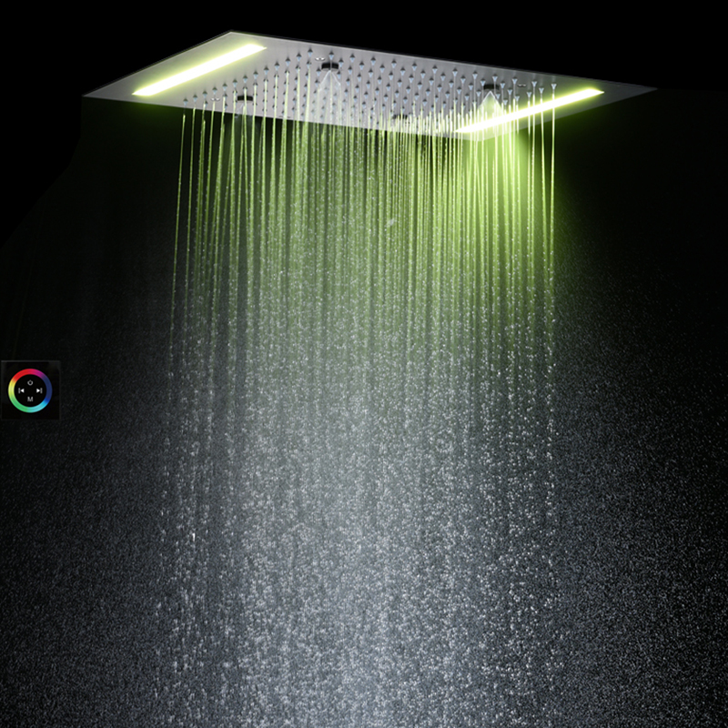 Rain Shower Black Matte 50X36 CM Shower Faucet 7 Colors LED Bathroom Concealed Bifunctional Rainfall Atomizing