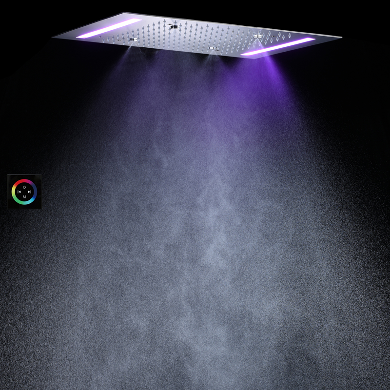 Chrome Polished Bath & Shower Faucets 50X36 CM 7 Colors LED Bathroom Bifunctional Atomizing Rainfall Shower