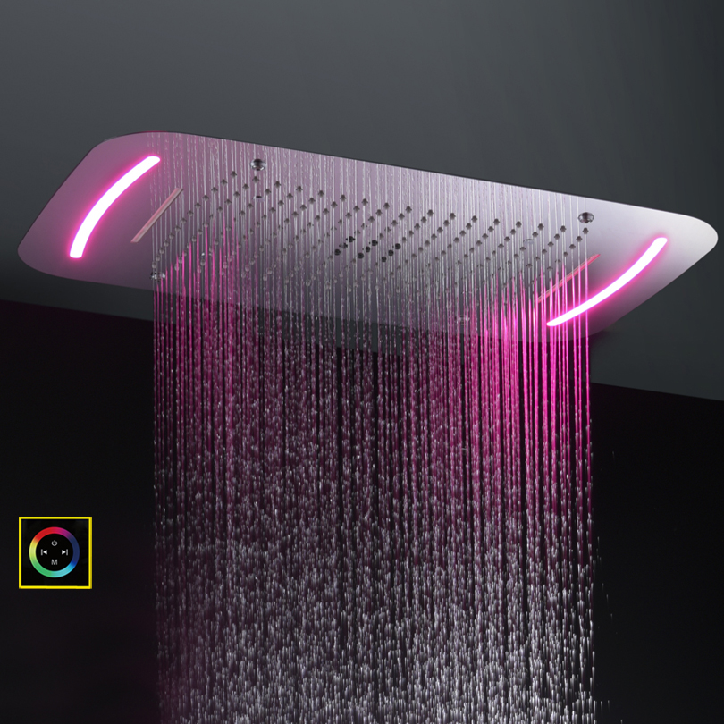 Chrome Polished 71X43 CM Shower Mixer With LED Control Panel Bathroom Waterfall Atomizing Bubble Rain