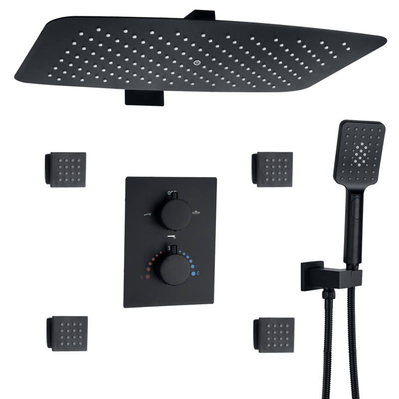 Matte Black Thermostatic Quality Bathroom Shower System Rainfall Mixer Douche Massage Shower Faucet Set