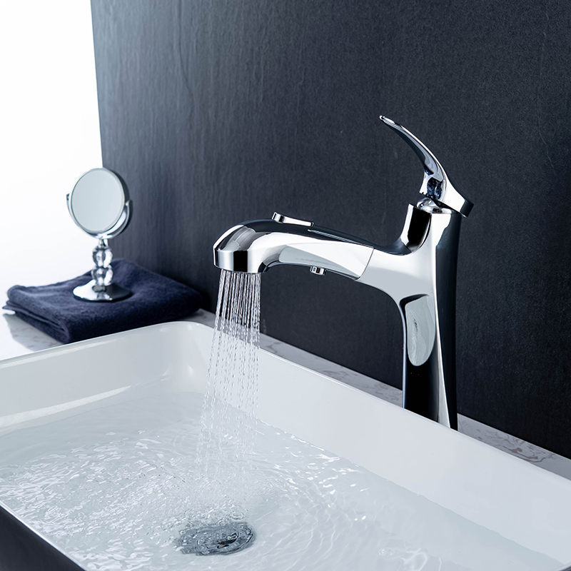 Single Handle Chrome Polished Pull Out Basin Taps Sink Bathroom Easy Mixer Faucet