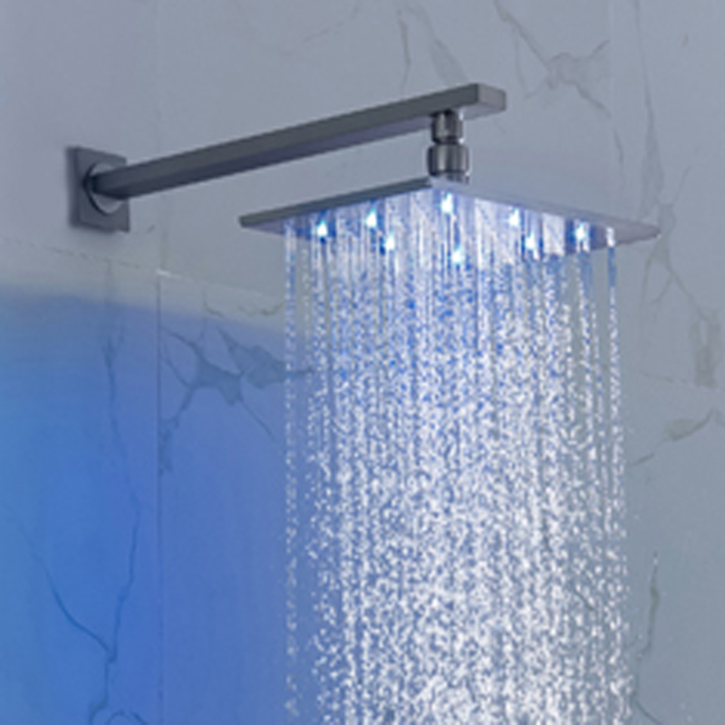 Brushed Nickel 28X18CM Shower Head LED 3 Color Temperature Changing Bathroom Wall Mount Rainfall Shower
