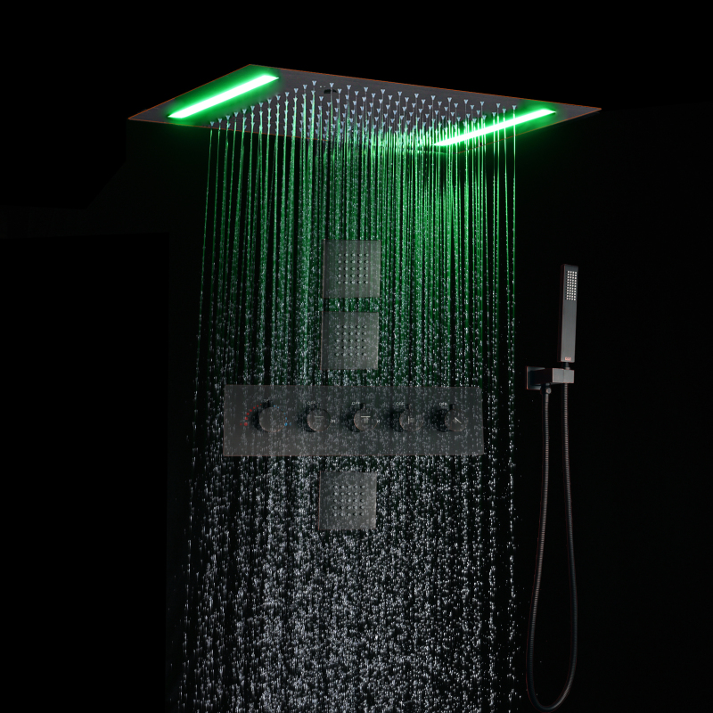 Square Ceiling Showerhead Spa Waterfall Misty Stainless Steel Bathroom LED Shower Head